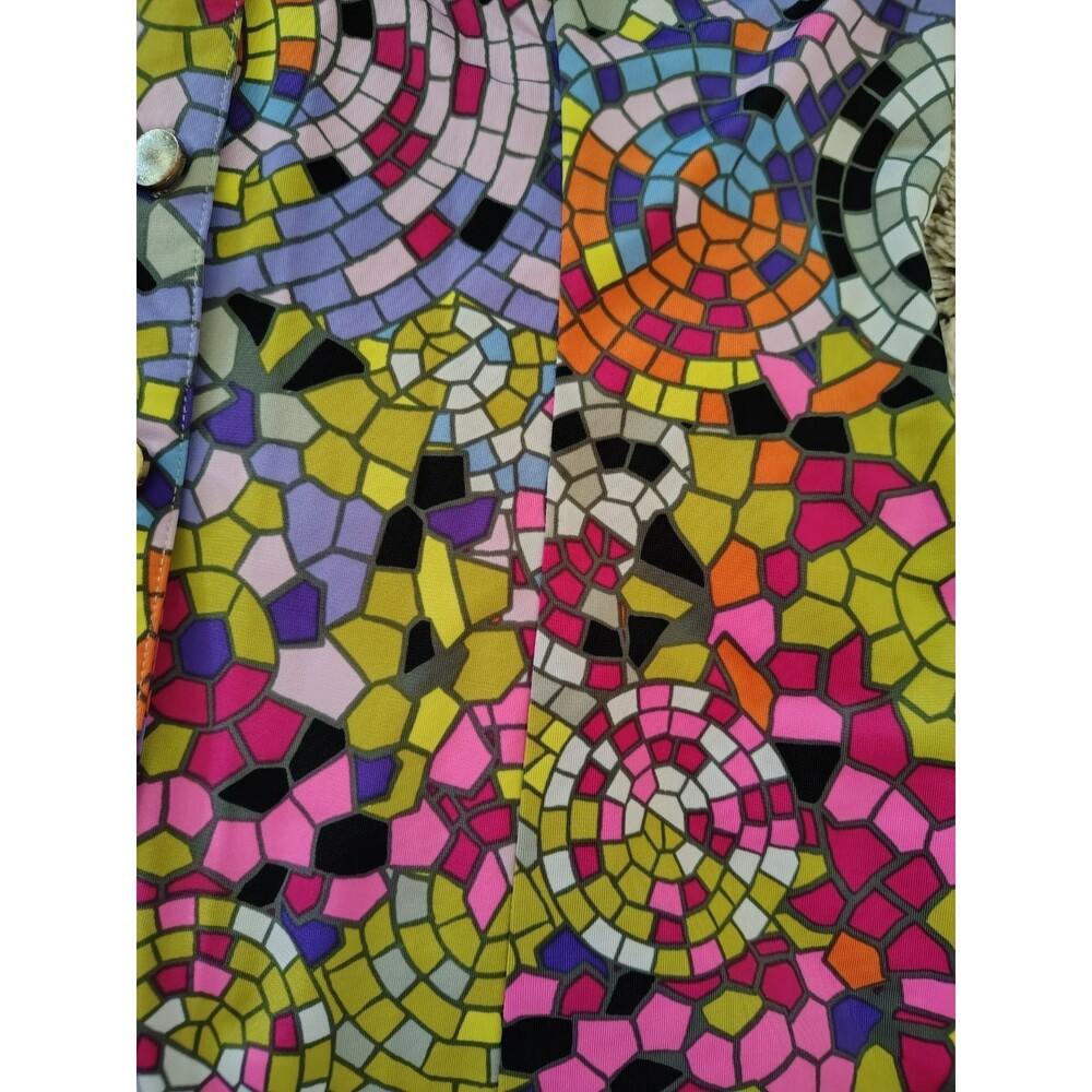Carmen Marc Valvo Blouse Size S Stained Glass Pattern  French Cuff Metal Buttons - Picture 5 of 8